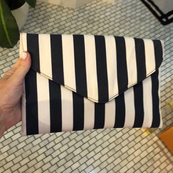 J.crew navy and white striped clutch NWOT - Picture 1 of 3